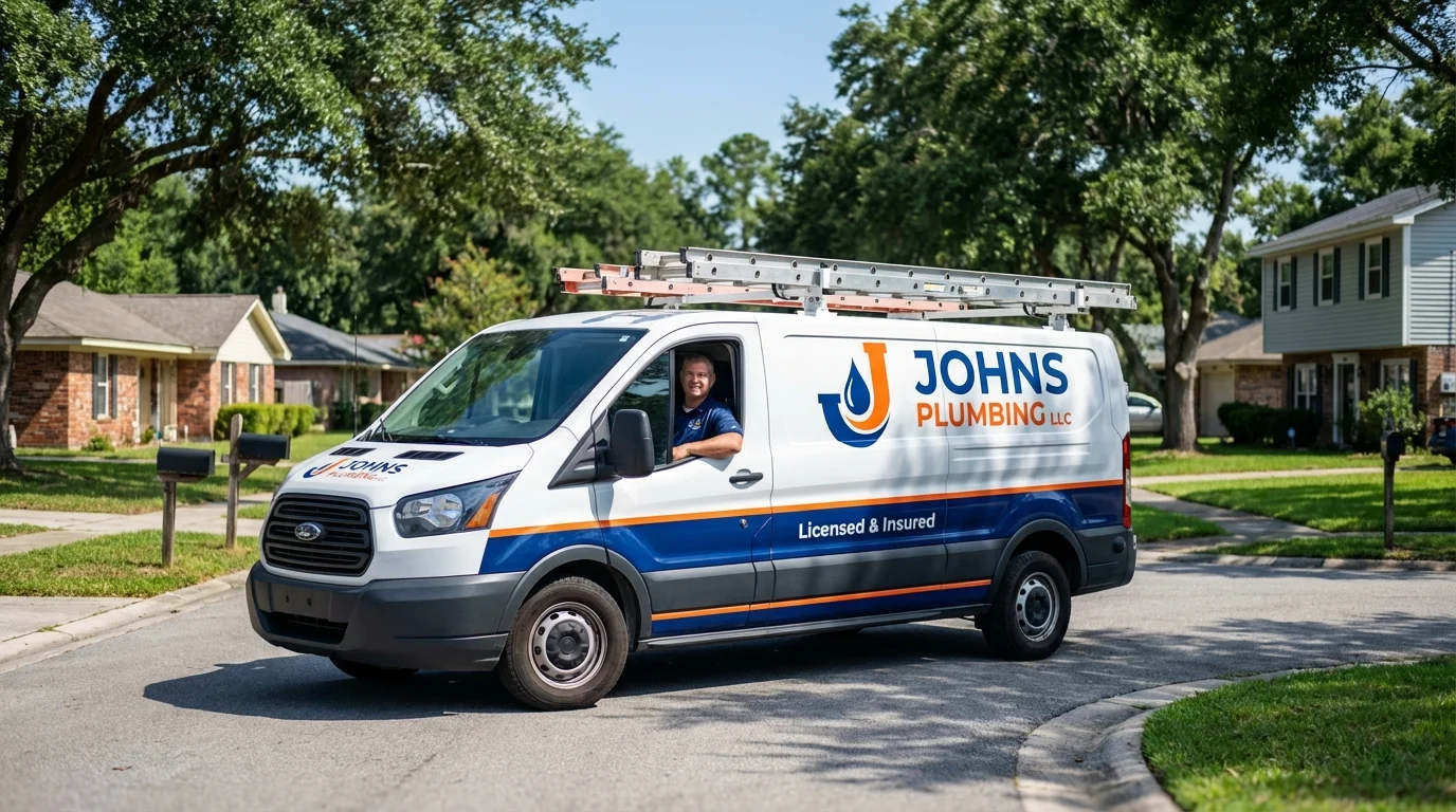 Johns Plumbing LLC service van in Haworth, NJ