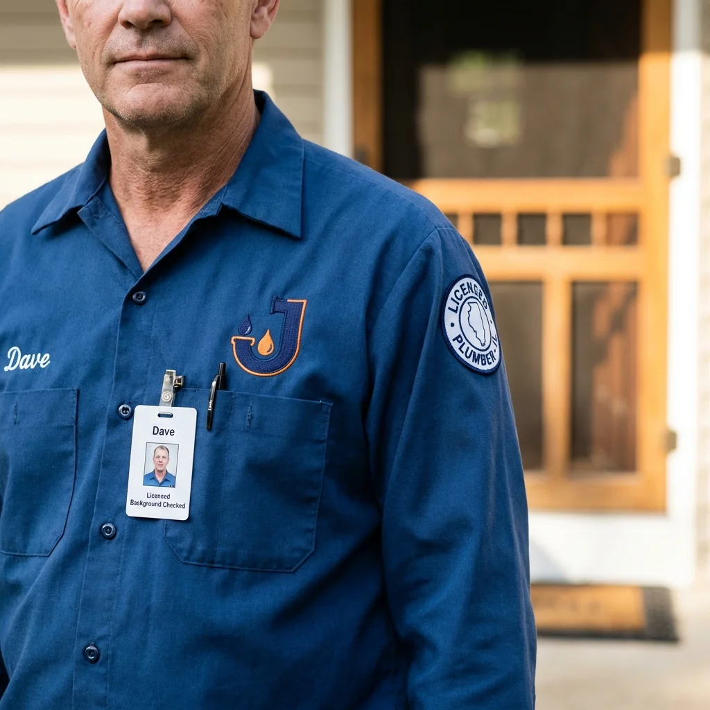 Licensed plumber showing ID badge in Haworth, NJ