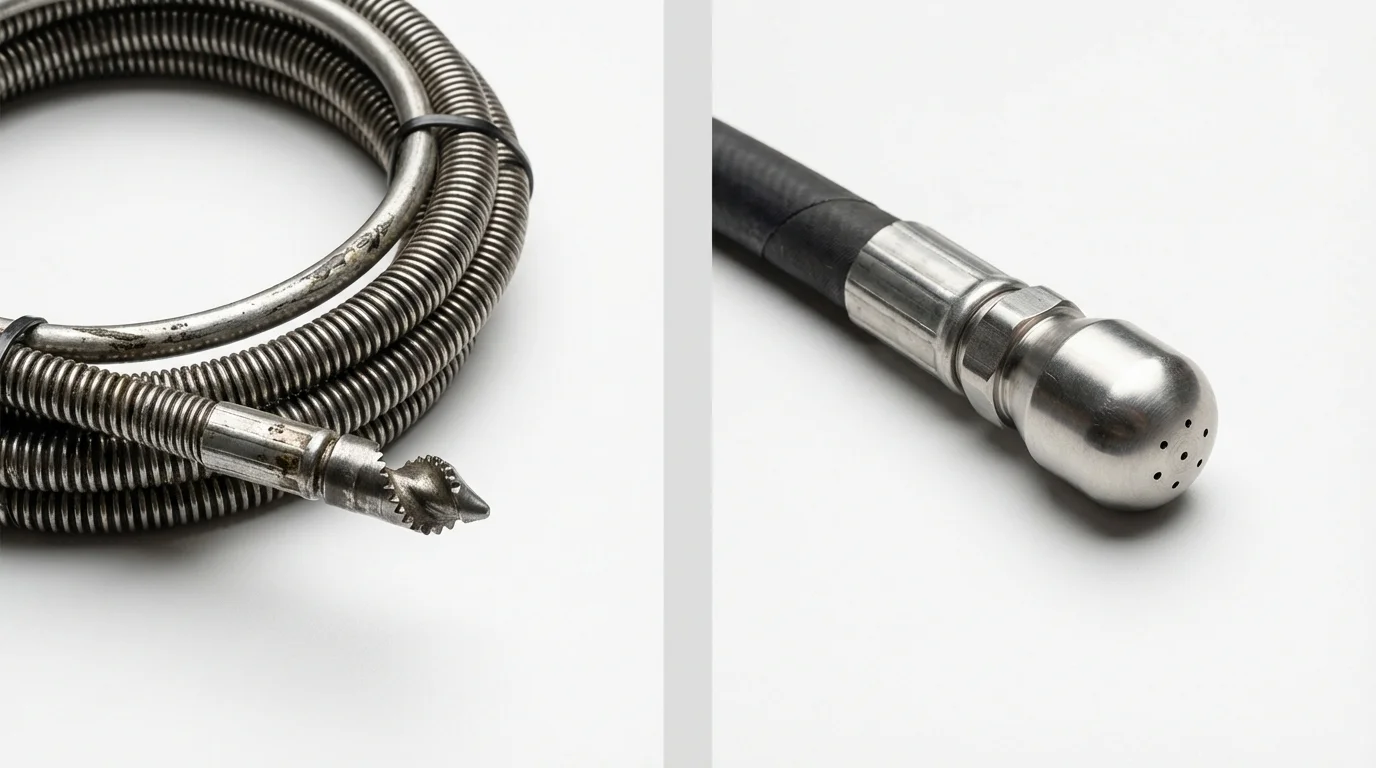 Drain snake cable and hydro jetting nozzle used for drain cleaning in Haworth, NJ