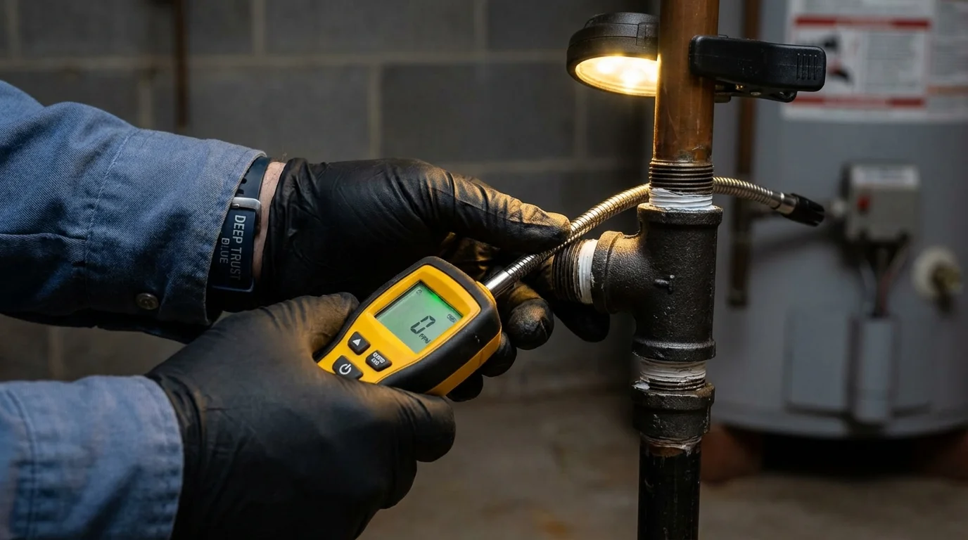 Gas leak detection with electronic sniffer by Johns Plumbing LLC in Haworth
