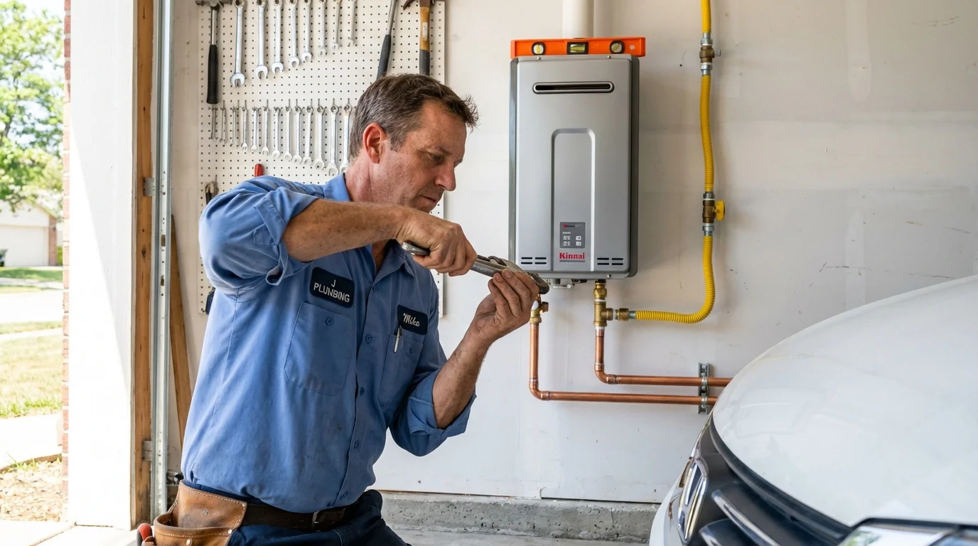 Tankless water heater installation by a Johns Plumbing LLC plumber in Haworth